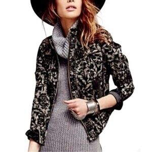 Free People Follow the Flock Moto Jacket Floral Jacquard Velvet Grunge Goth